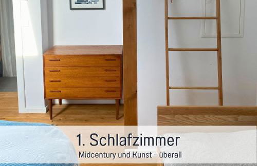 Landloft Linum - Ausgebaute Scheune mit Aussicht, Naturpool, Kamin, Sauna, Luxusausbau, handverlesene MidCentury Möbel & Kunst - Photo 24