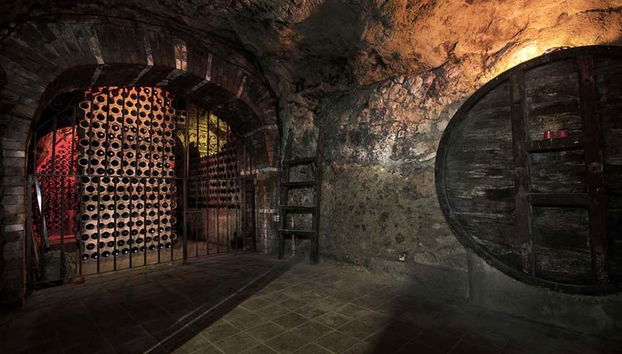 Botellas de vino almacenadas en las bodegas
