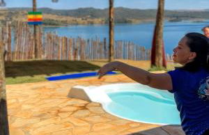 Chalé Mirante, piscina, cachoeira, lago e vista espetacular em Alexânia Goiás - Foto 33