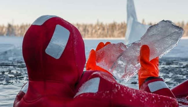 Floating in a frozen lake