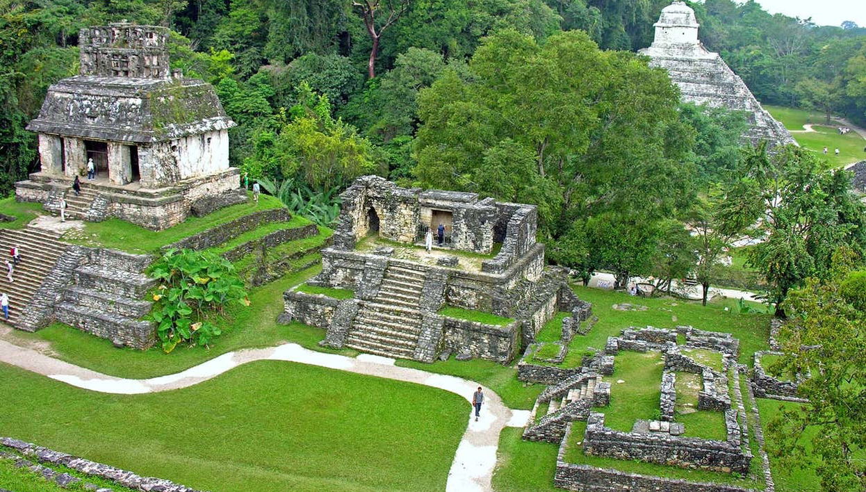 Vue aérienne sur le site archéologique de Palenque