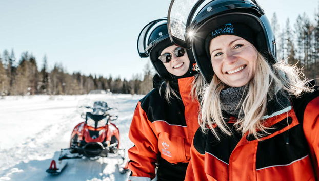 Enjoying the snowmobile ride