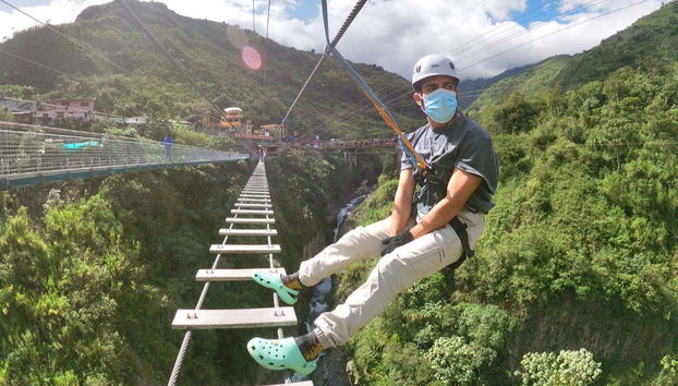 tibetan bridge crossing baños Agua Santa