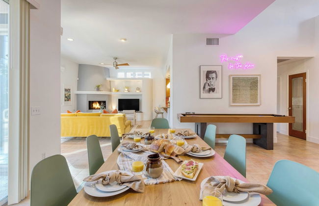 Pool + Hot Tub, Yard, Games Chic Midcentury Design Painted Sand by Avantstay - Photo 16