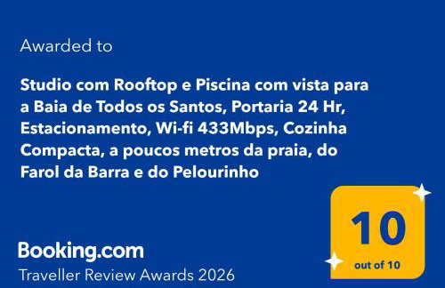 Studio Premium com Rooftop e Piscina com vista para a Baia de Todos os Santos, Portaria 24 Hr, Estacionamento, Wi-fi rápido 433Mpbs, Cozinha Compacta, Localização privilegiada próximo à praia e ao Farol da Barra - Foto 11