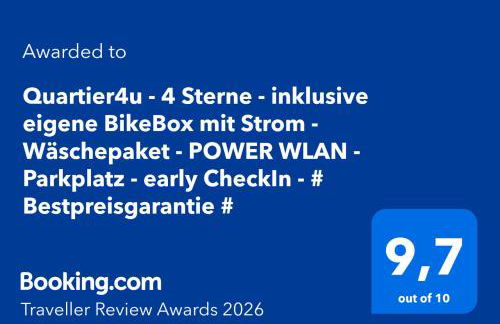 Quartier4u - 4 Sterne - inklusive eigene BikeBox mit Strom - Wäschepaket - POWER WLAN - Parkplatz - early CheckIn - # Bestpreisgarantie # - Foto 7