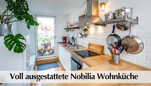 Helle 80m2 Maisonette FEWO mit tollem Balkon ins Grüne, Kingsize Bett, Smart-TV - Nur ein kurzer Spaziergang in die Altstadt und zum Domplatz - Kostenlose Parkplätze in den umliegenden Straßen - Ausgewählte Empfehlungen für Erfurt inklusive - Foto 5, stove, toaster
