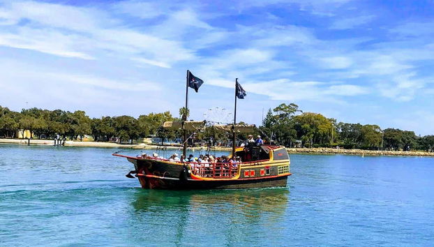 Enjoying the pirate ship ride
