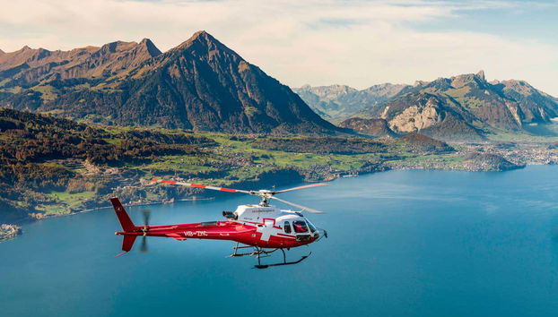 Flying over Interlaken in a helicopter