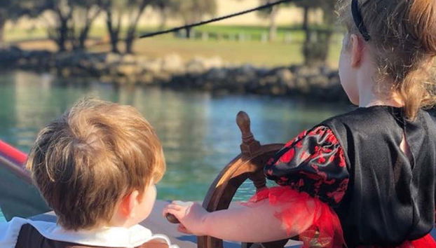 Toy rudder on the boat