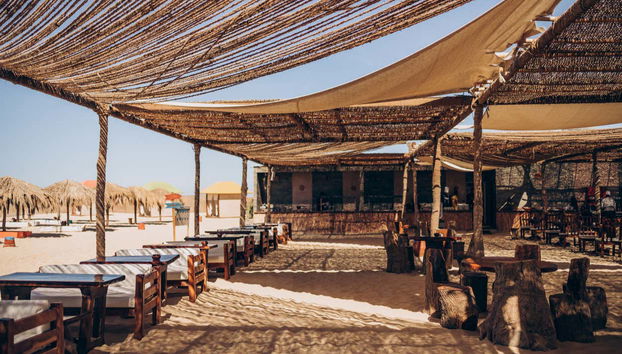 Instalações de praia na Ilha Utopia