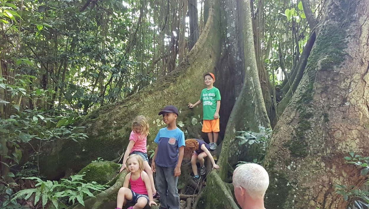 A family enjoying the hiking trail