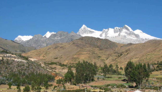 View of the snow-capped mountains from Honcopampa