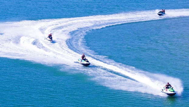 Aerial view riding the jet skis