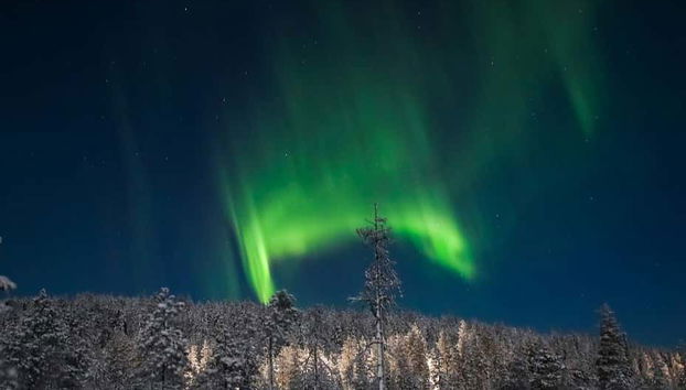 Snowshoeing under the northern lights