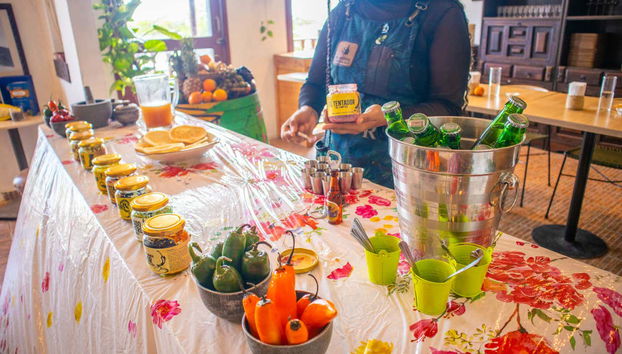 Mesa montada para as degustações