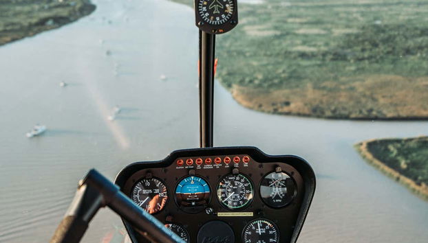 Helicopter flying over the Tigre Delta