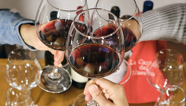 Probando vino tinto italiano