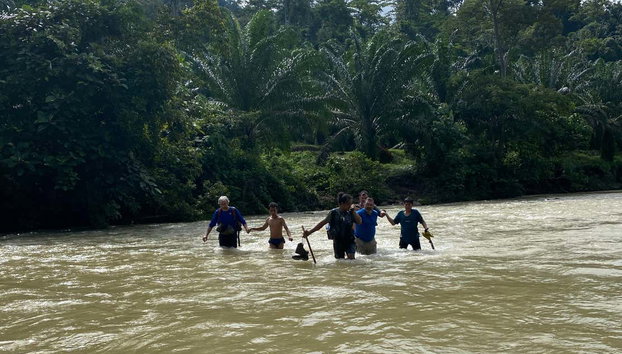 3 or 4-day Orangutan Watching in Gunung Leuser - Photo 4, Crossing a river while trekking