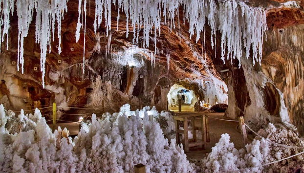 Salt stalactites and stalagmites