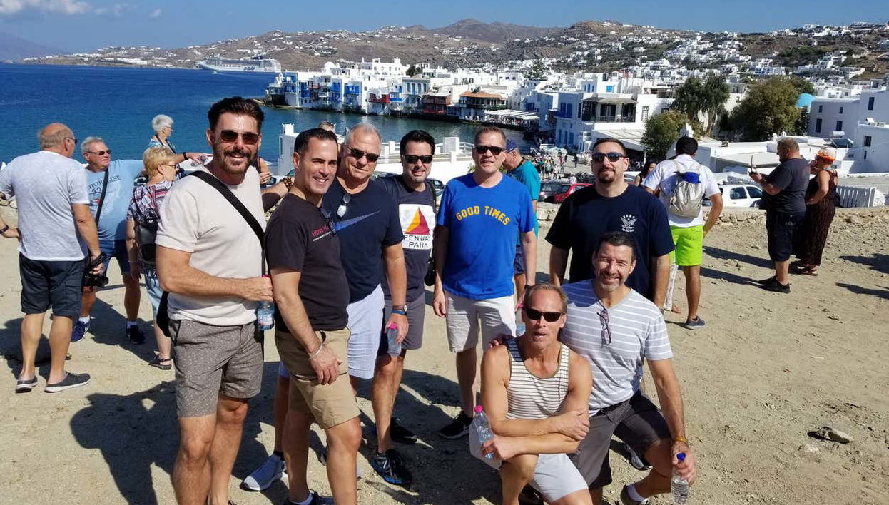 A group of tourists in Mykonos