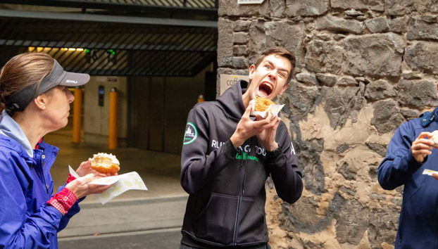 Enjoying donuts on a tour of Melbourne
