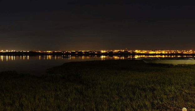 The port of Faro illuminated at night