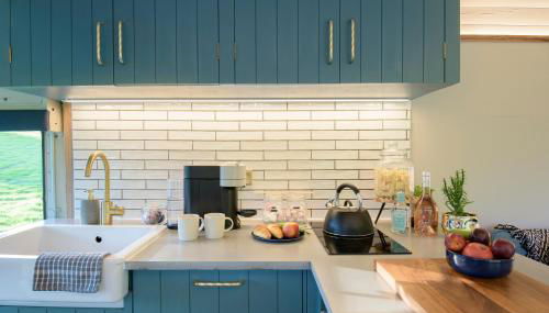 American School Bus Retreat with Hot Tub in Sussex Meadow - Foto 3, stove